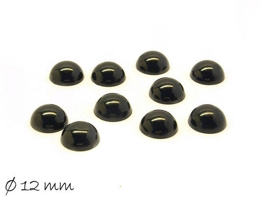 10 Stück runde Acryl Cabochons, 12 mm, schwarz