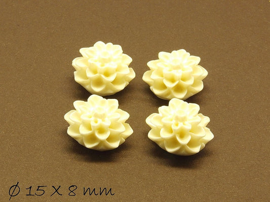 6 Stück Chrysanthemen Cabochons in weiß, Ø 15 mm