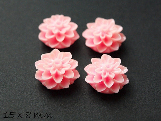 6 Stück Chrysanthemen Cabochons in rosa, Ø 15 mm