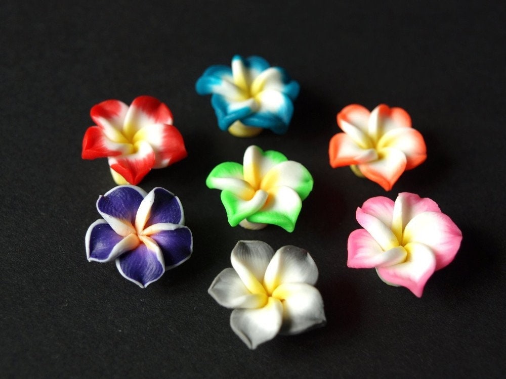 4 Stück Frangipani Blüten, Fimo Clay, orange 15 x 9 mm