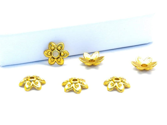 10 Stück Perlenkappen massiv keltisch gold Blüte 10 mm