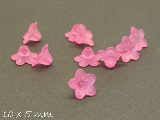 20 Stück gefrostete lucite Acrylblüten, 10 x 5 mm, pink