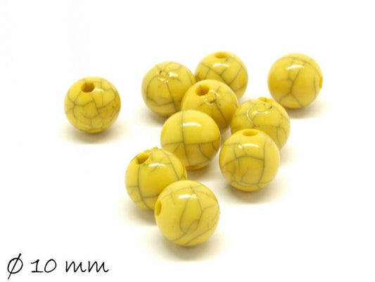 15 Stück Acryl Perlen Türkis marmoriert 10 mm gelb