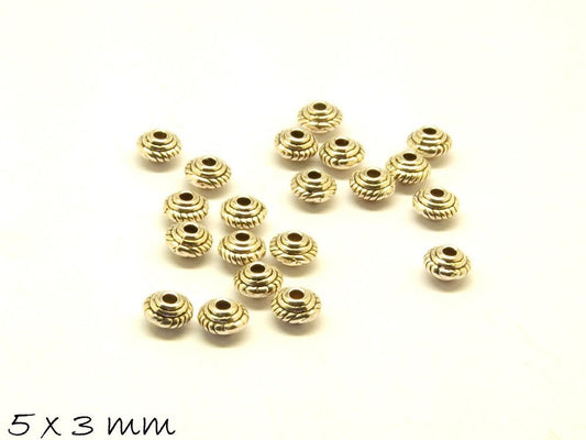 20 Stück Spacer Perlen Rondell 5 x 3 mm altsilber