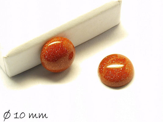 2 Stück Glascabochons, Goldfluss, 10 mm