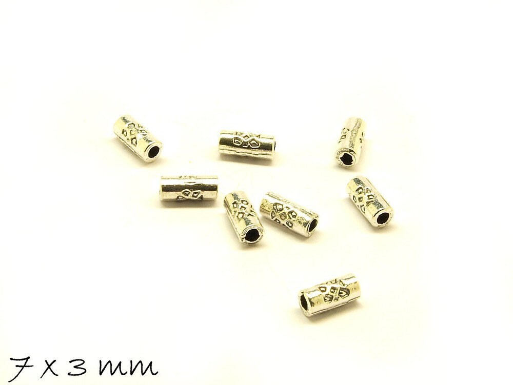 20 Stück Spacer Perlen Tube 7 x 3 mm altsilber