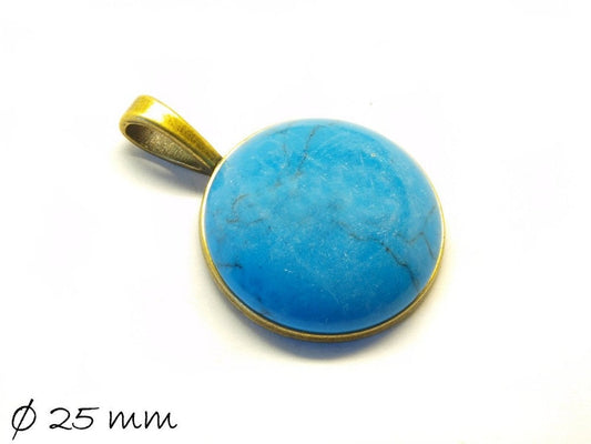 1 Stück Cabochon synthetischer Türkis in Fassung geklebt 25 mm