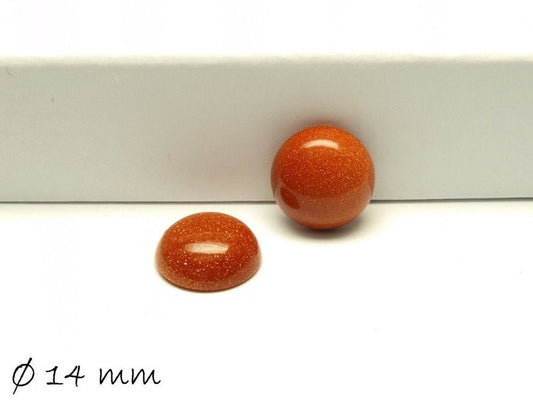 2 Stück Glascabochons, Goldfluss, 14 mm
