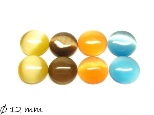 8 Stück runde Cateye Glas Cabochons 12 mm, Mix 2