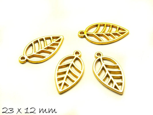 10 Stück Anhänger Blätter gold 23 x 12 mm