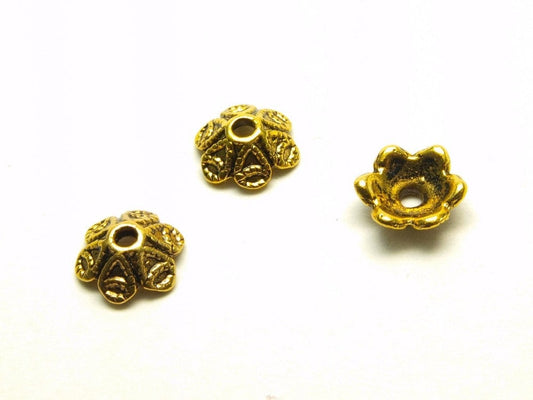 10 Stück Perlenkappe massiv Steampunk gold  Ø 9 mm