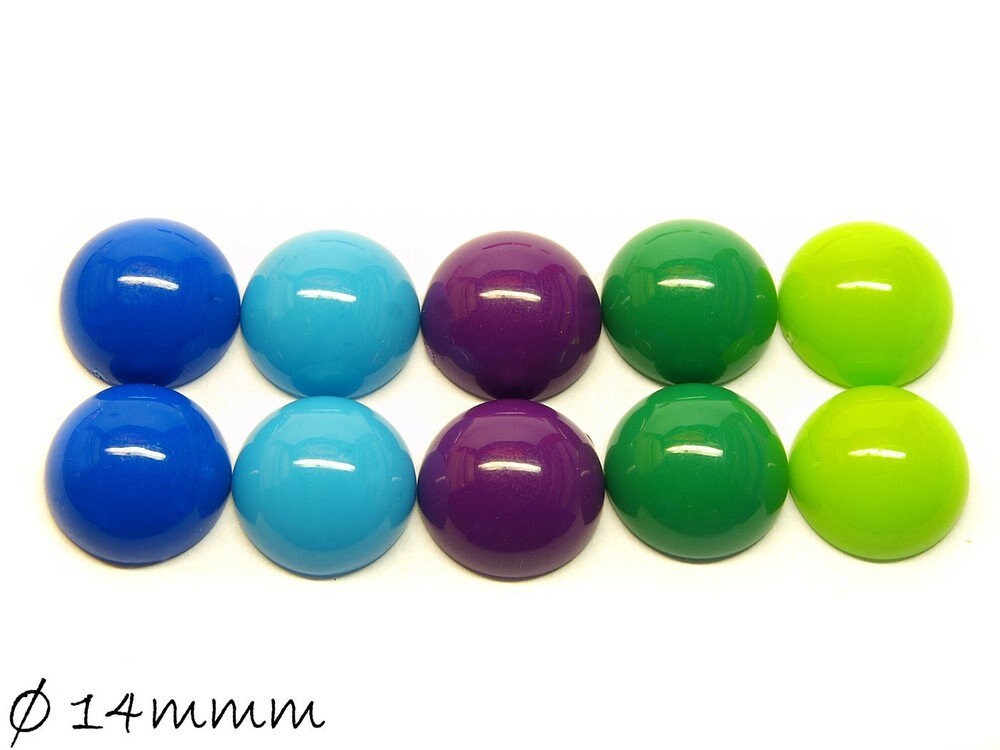 10 Stück runde Resin Cabochons einfarbig 14 mm Mix 1