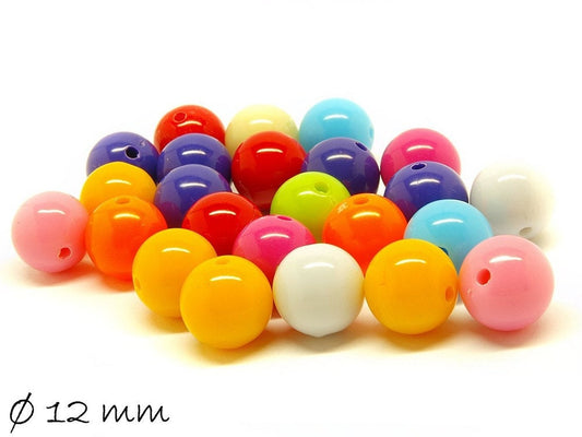 10 Stück Acryl Perlen einfarbig 12mm bunt Mix