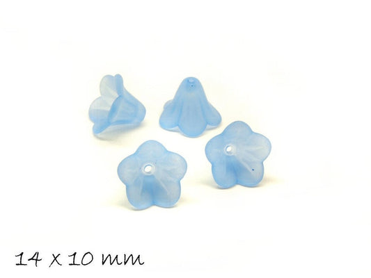 10 Stück gefrostete lucite Acryl Blüten, 14 x 10 mm, blau