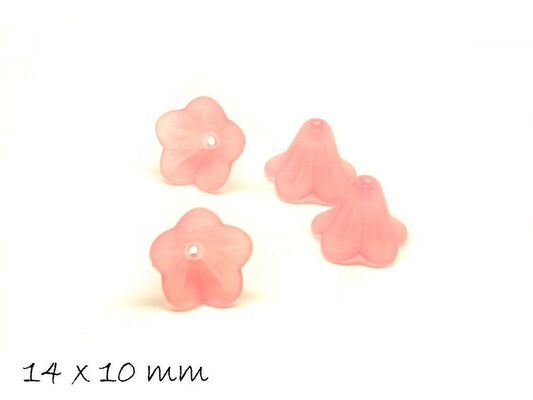 10 Stück gefrostete lucite Acryl Blüten, 14 x 10 mm, rosa