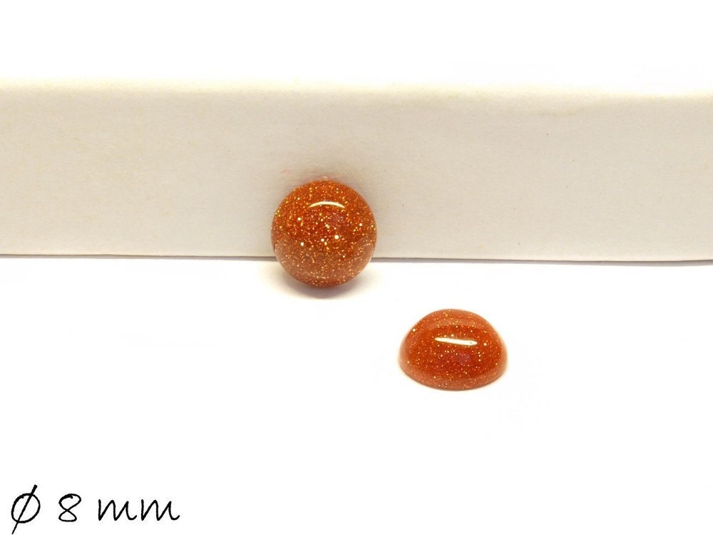 2 Stück Glascabochons, Goldfluss, 8 mm