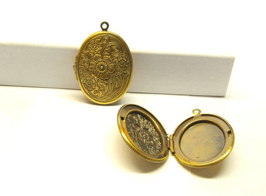 B-WARE --- 1 Stück Klapp-Medaillons bronze oval Blume Blüte 24 x 34 mm
