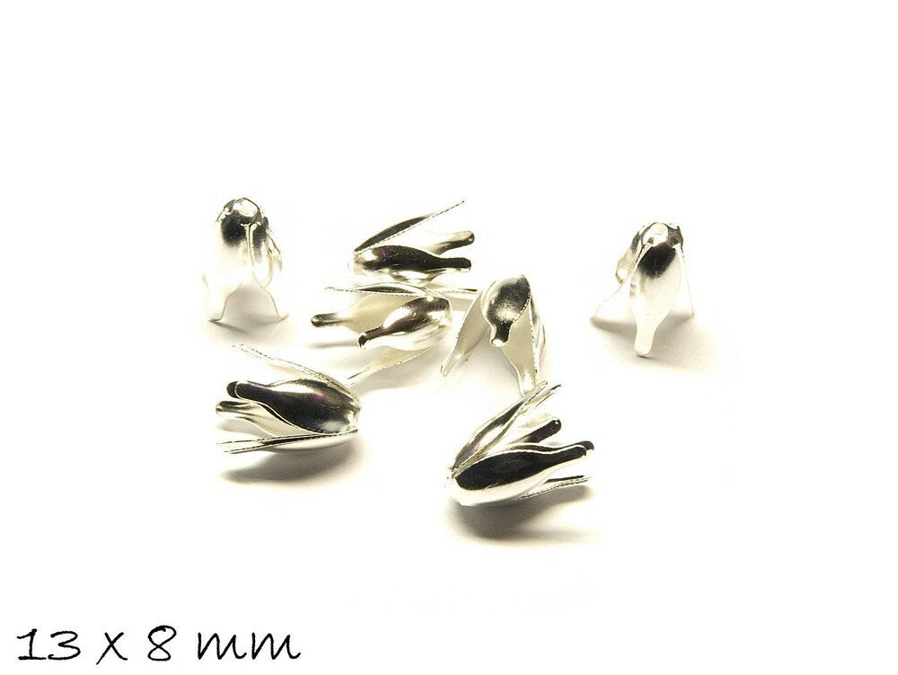 10 Stück filigrane Perlenkappen, Tulpe, silber 12 x 10 mm