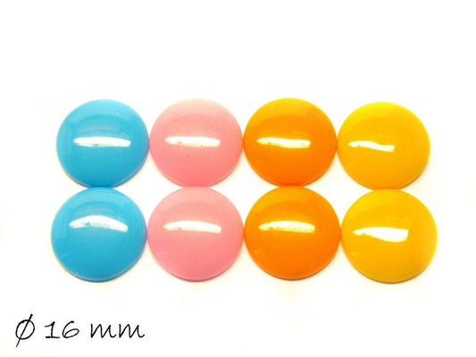 8 Stück runde Resin Cabochons einfarbig 16 mm Mix 2