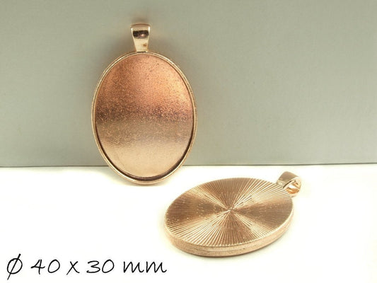 2 Stück ovale Anhänger/ Medaillons mit Cabochonfassung, 40 x 30 mm, rose gold