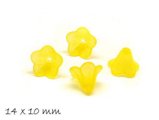 10 Stück gefrostete lucite Acryl Blüten, 14 x 10 mm, gelb