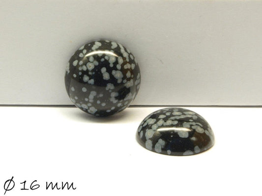 2 Stück Edelstein Cabochons, Schneeflocken Obsidian, 16 mm