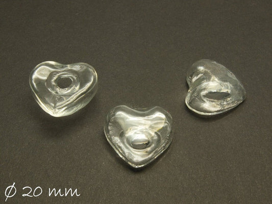 2 Stück Glasperlen Herzen hohl zum Aufkleben 20 x 20 mm