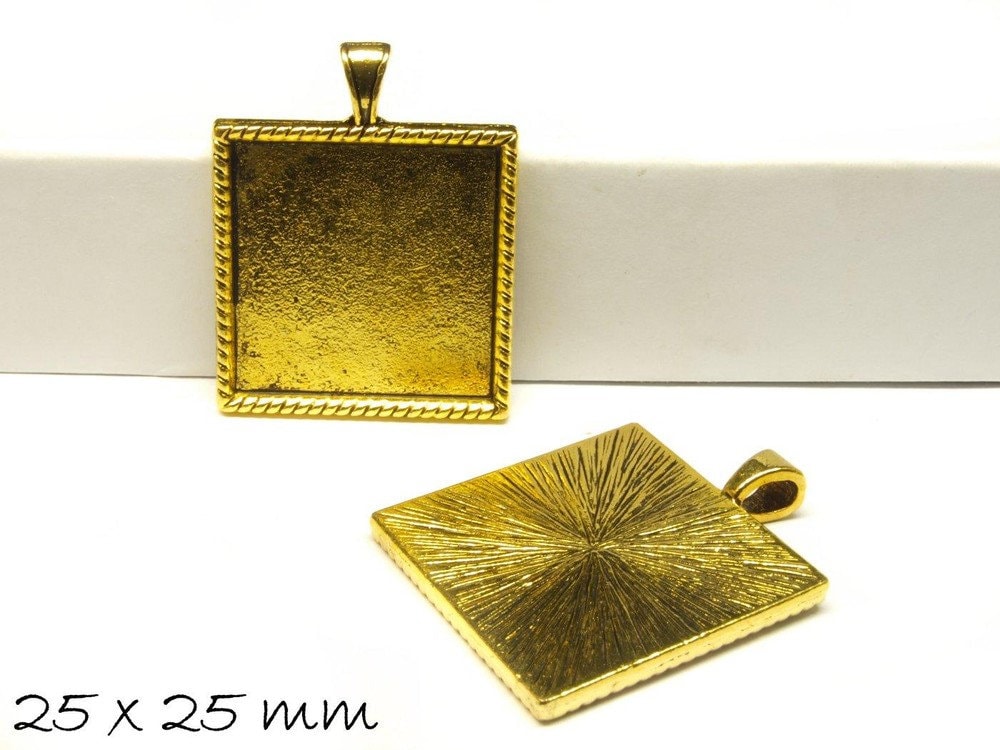 2 Stück Anhänger mit Cabochonfassung/Medaillon, 25 x 25 mm, gold