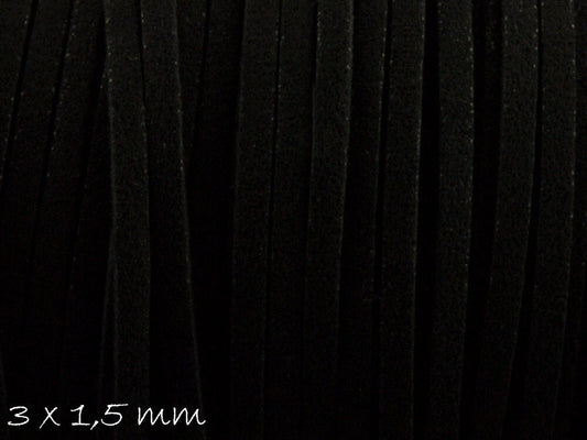 0,42EUR/m - 6 m Wildlederimitat 3 x 1,5 mm schwarz