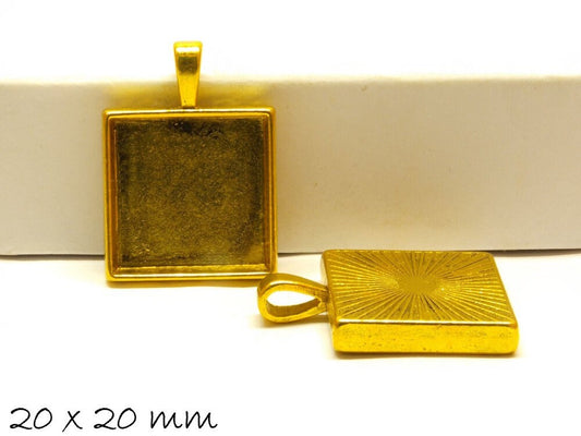 2 Stück Anhänger mit Cabochonfassung/Medaillon, 20 x 20 mm, altgold