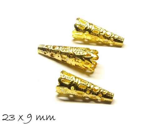 10 Stück filigrane Perlenkappen, gold, 23 x 9 mm