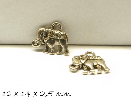 6 Stück Anhänger Elefant altsilber 14 x 12 x 2,5 mm