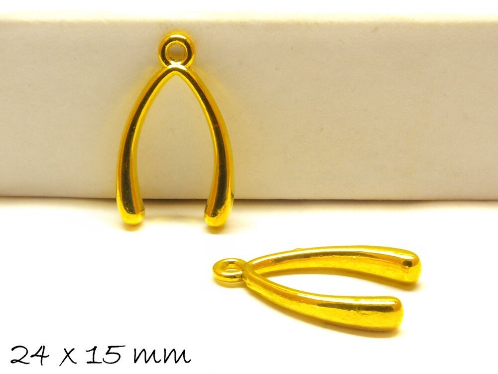 4 Stück Anhänger Wünschelrute, gold,  24 mm