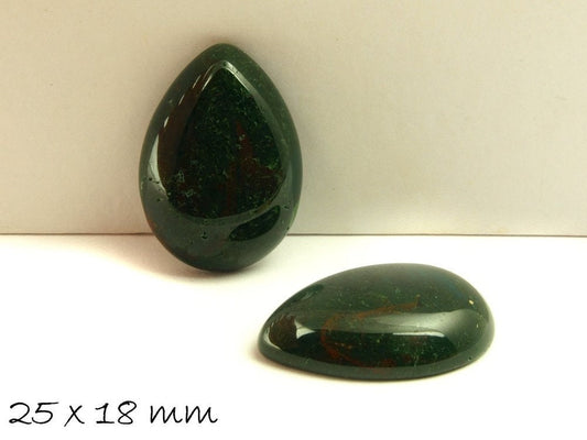 1 Stück Edelstein Tropfen-Cabochon Moosachat, 25 x 18 mm