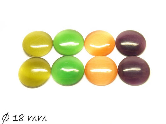 8 Stück runde Cateye Glas Cabochons 18 mm, Mix 4