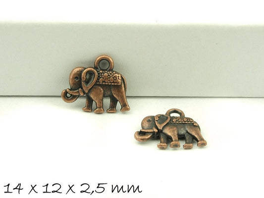 6 Stück Anhänger Elefant kupfer 14 x 12 x 2,5 mm