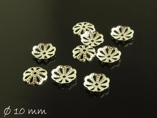 100 Stück filigrane Perlenkappen, silber, 10 mm
