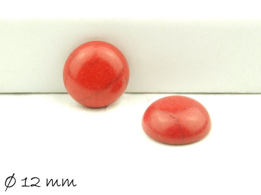 2 Stück Cabochons, synthetischer Türkis (rot), 12 mm