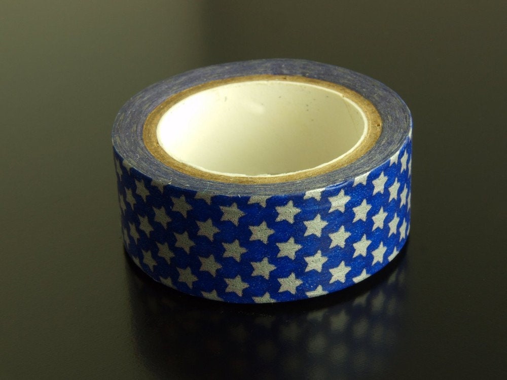 1 Rolle Masking Tape blau mit Sternen 15 mm