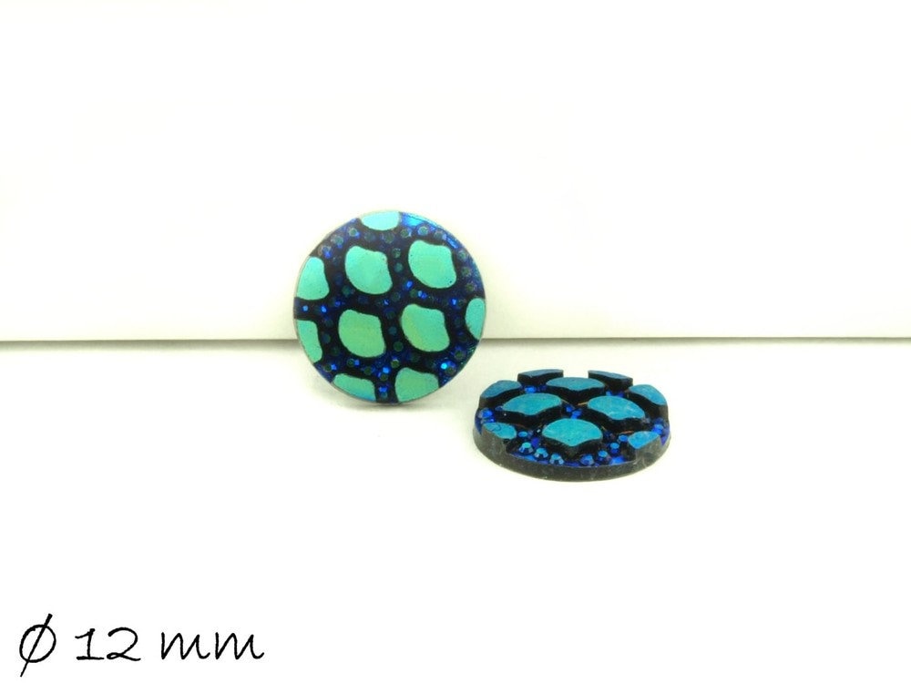 6 Stück runde Resin Cabochons Fischhaut Ø 12 mm in blau