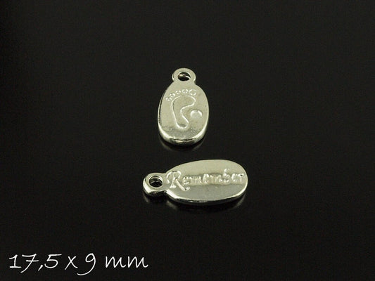 10 Stück Anhänger Remember Babyfüße silber 17,5 x 9 mm