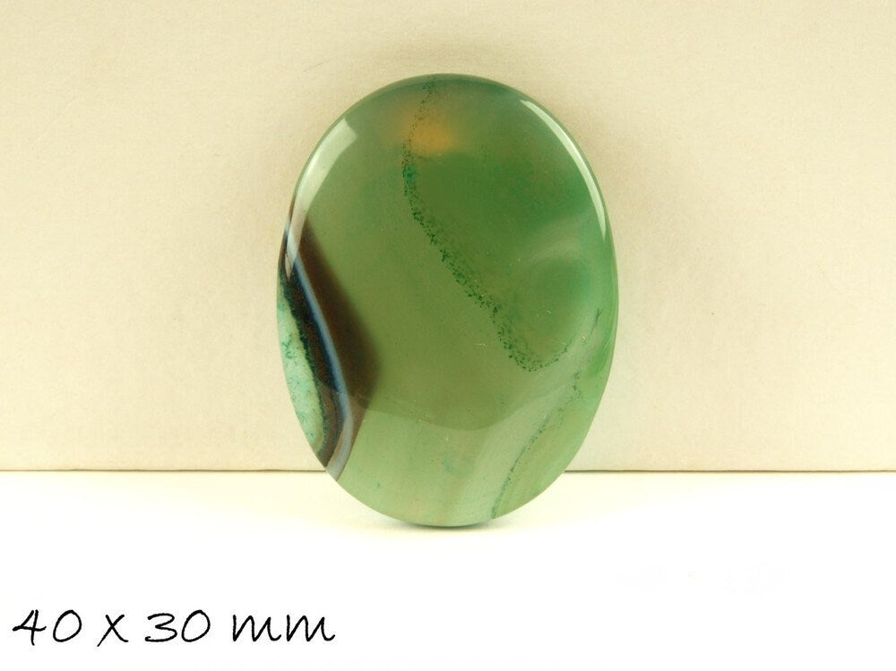 1 Stück Edelstein Cabochon Achat 40 x 30 mm grün, gestreift