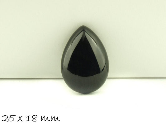 1 Stück Tropfen-Cabochon, schwarzer Achat, 25 x 18 mm