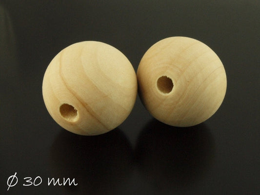 5 Stück Holzperlen, natur, beige, Ø 30 mm