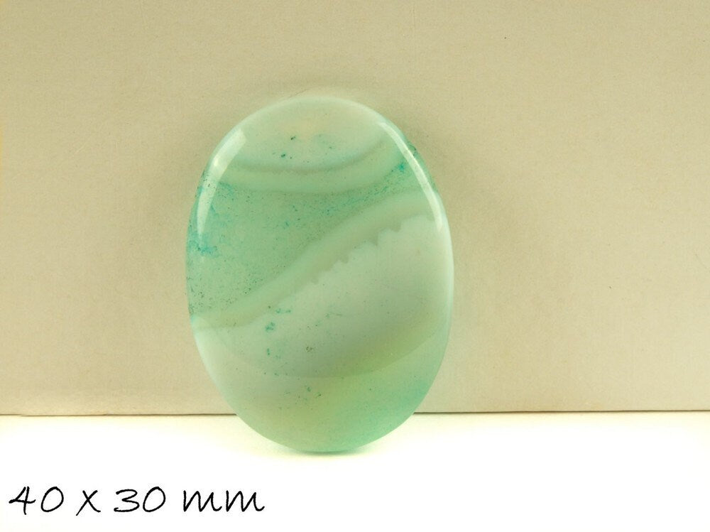 1 Stück Edelstein Cabochon Achat 40 x 30 mm grün, gestreift