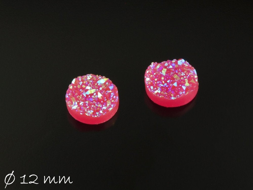 8 Stück runde Resin Cabochons Druzy-Imitat 12 mm pink