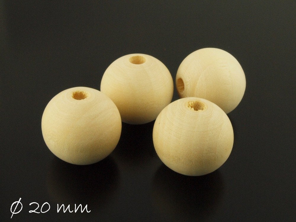10 Stück Holzperlen, natur, beige, Ø 20 mm