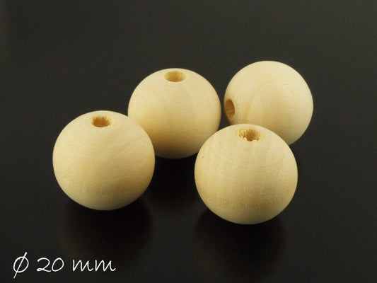 10 Stück Holzperlen, natur, beige, Ø 20 mm