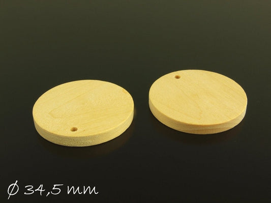 2 Stück Holzperlen, natur, beige, Scheibe, Ø 34,5 mm