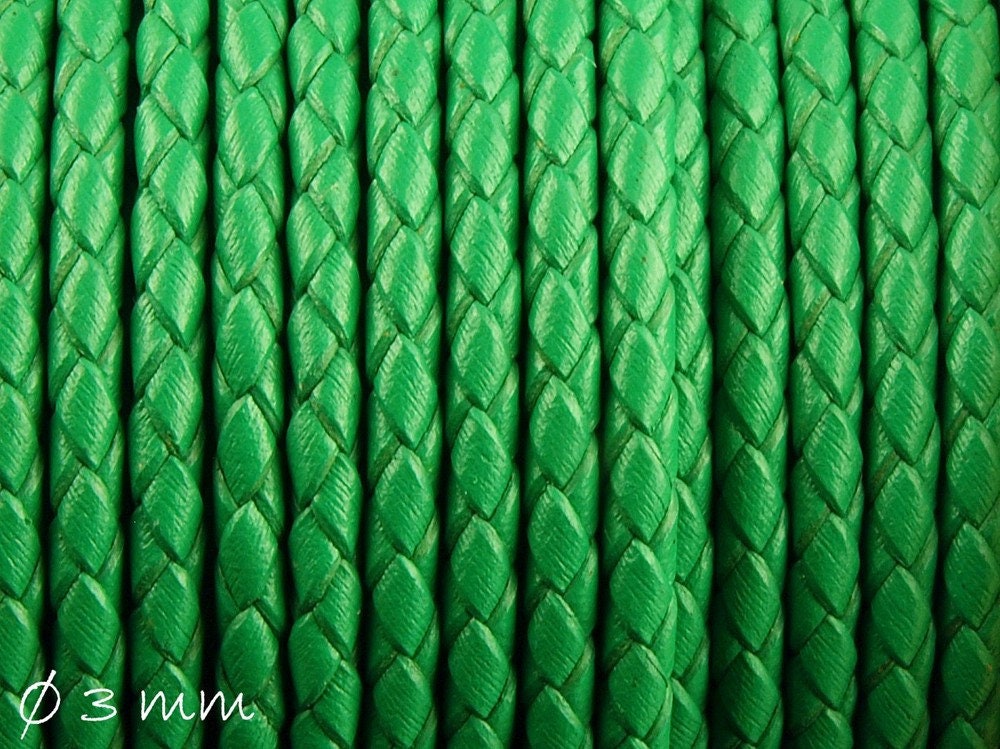3,00EUR/m - 2 m Lederband geflochten grün, 3 mm, Echtleder